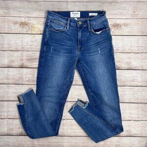 Frame Le High Skinny Jeans Women 24 Blue Medium Wash Raw Step Hem Split